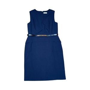 Calvin Klein Womens Sleeveless Peplum Front Belted Dress Size 14 Navy